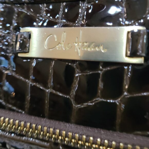 Cole Haan Black Croc Embossed Leather Satchel/Briefcase Women Large Size - Picture 11 of 16